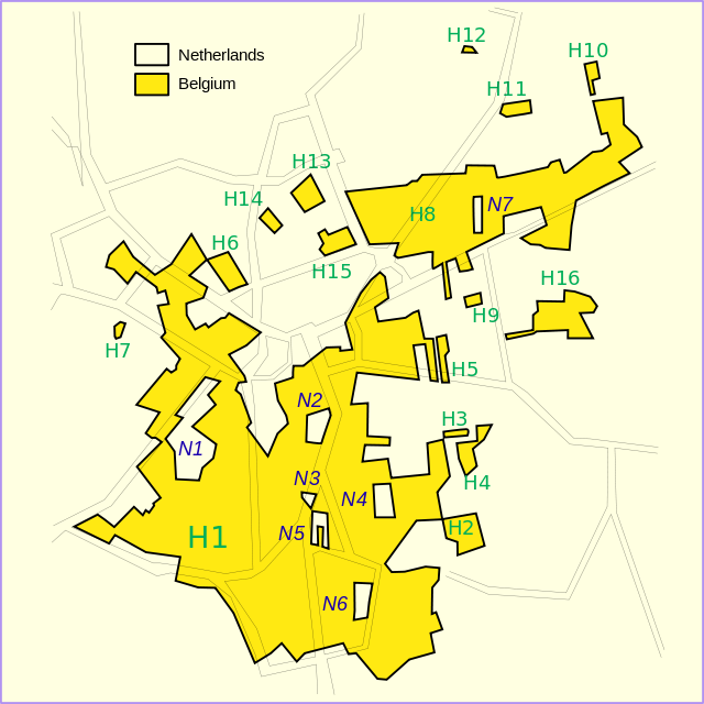 The Dutch-Belgian border of Baarle