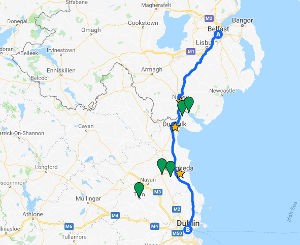 Belfast to Dublin roadtrip: the route