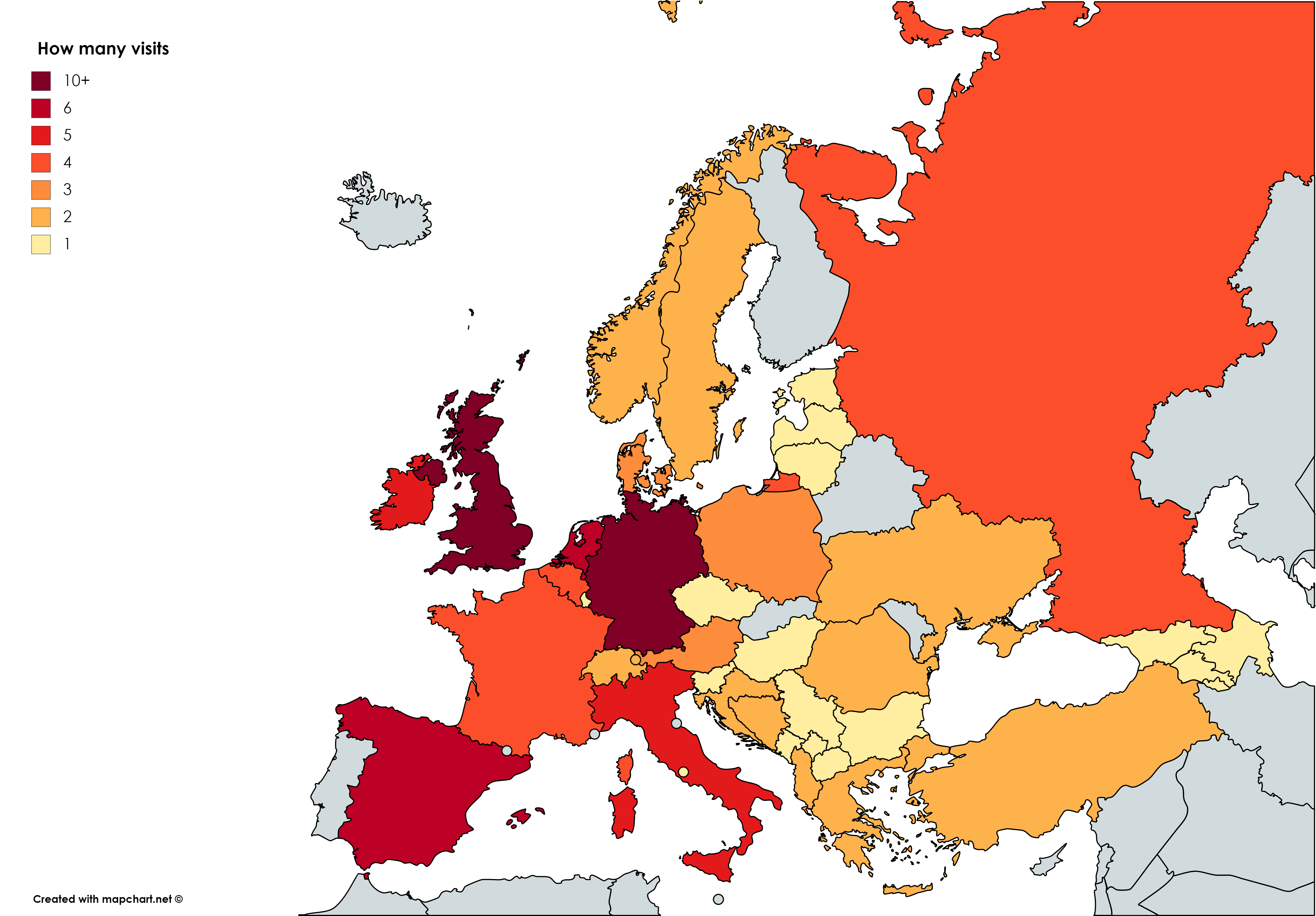 Countries I've visited in Europe - February 2019