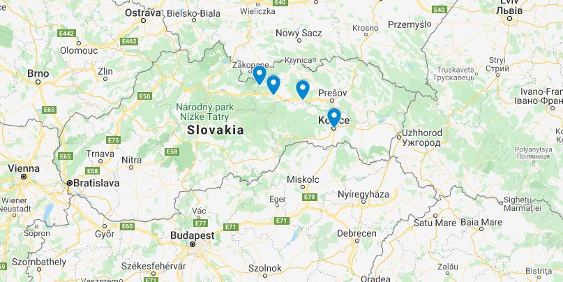 Map of Eastern Slovakia