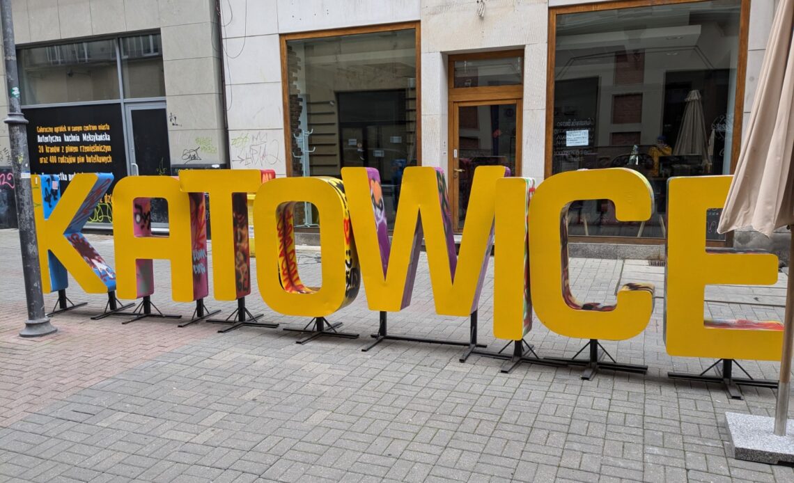 Katowice yellow name sign